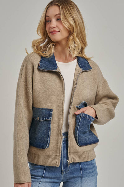 COZY ZIP UP FRONT KNIT SWEATER JACKET CARDIGAN_JLT00363-01