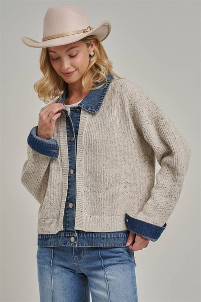 JACKET STYLE SWEATER CARDIGAN DENIM COLLAR_JLT00367-01