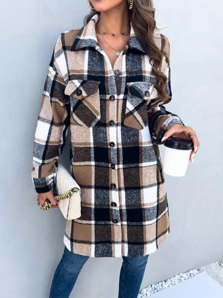 Women's Plaid Long Sleeve Button Down Shirts Casual Jackets Coats  H72DS3TP49