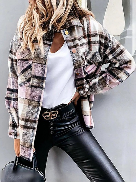 Plaid Long Sleeves Casual Coat HFLWWYLPL8