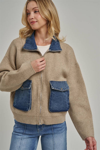 COZY ZIP UP FRONT KNIT SWEATER JACKET CARDIGAN_JLT00363-01