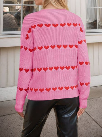 Women's Love Pattern Crew Neck Pullover Sweater HEHB627A6P