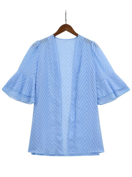 Solid Color Loose Double-layered Ruffled Sleeve Open Front Shirt HEQ3XLU49M