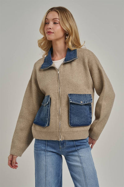 COZY ZIP UP FRONT KNIT SWEATER JACKET CARDIGAN_JLT00363-01