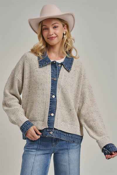 JACKET STYLE SWEATER CARDIGAN DENIM COLLAR_JLT00367-01