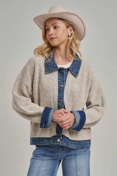 JACKET STYLE SWEATER CARDIGAN DENIM COLLAR_JLT00367-01