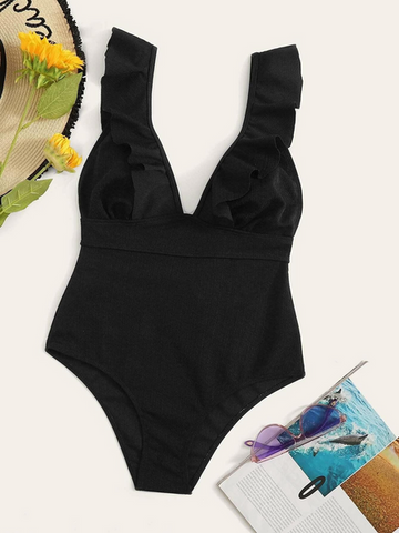 Women's Swimwear V-neck Ruffle Trim One-piece Swimsuit Sexy Summer Holiday Bikini HW5U9U7WB5