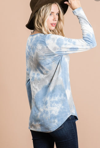 Tie Dye V-Neck w/sequins Top