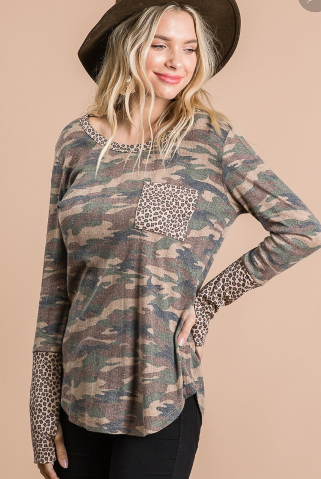 Camo with Leopard pkt top