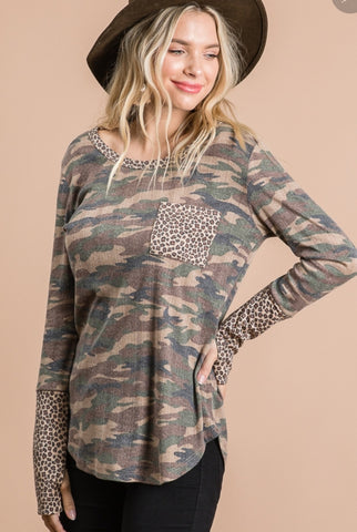 Camo with Leopard pkt top