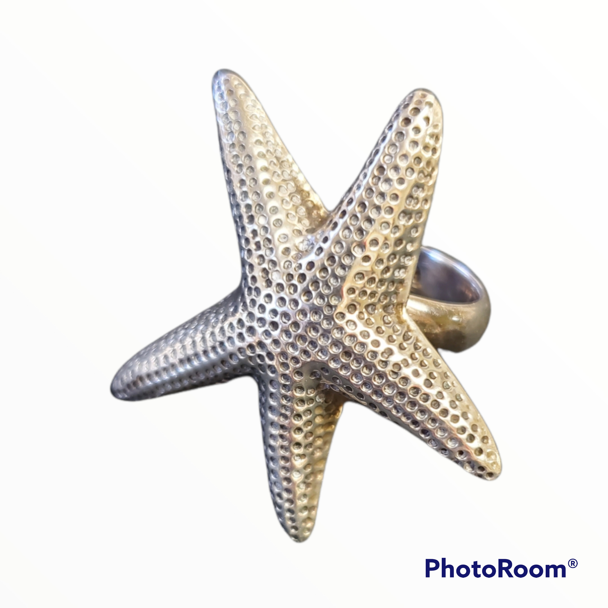 Silver Large Starfish Adjustable Ring