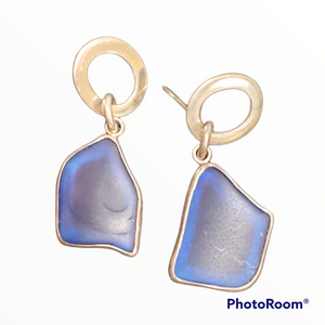 STERLING SILVER COBALT BLUE RECYCLED GLASS DROP EARRINGS