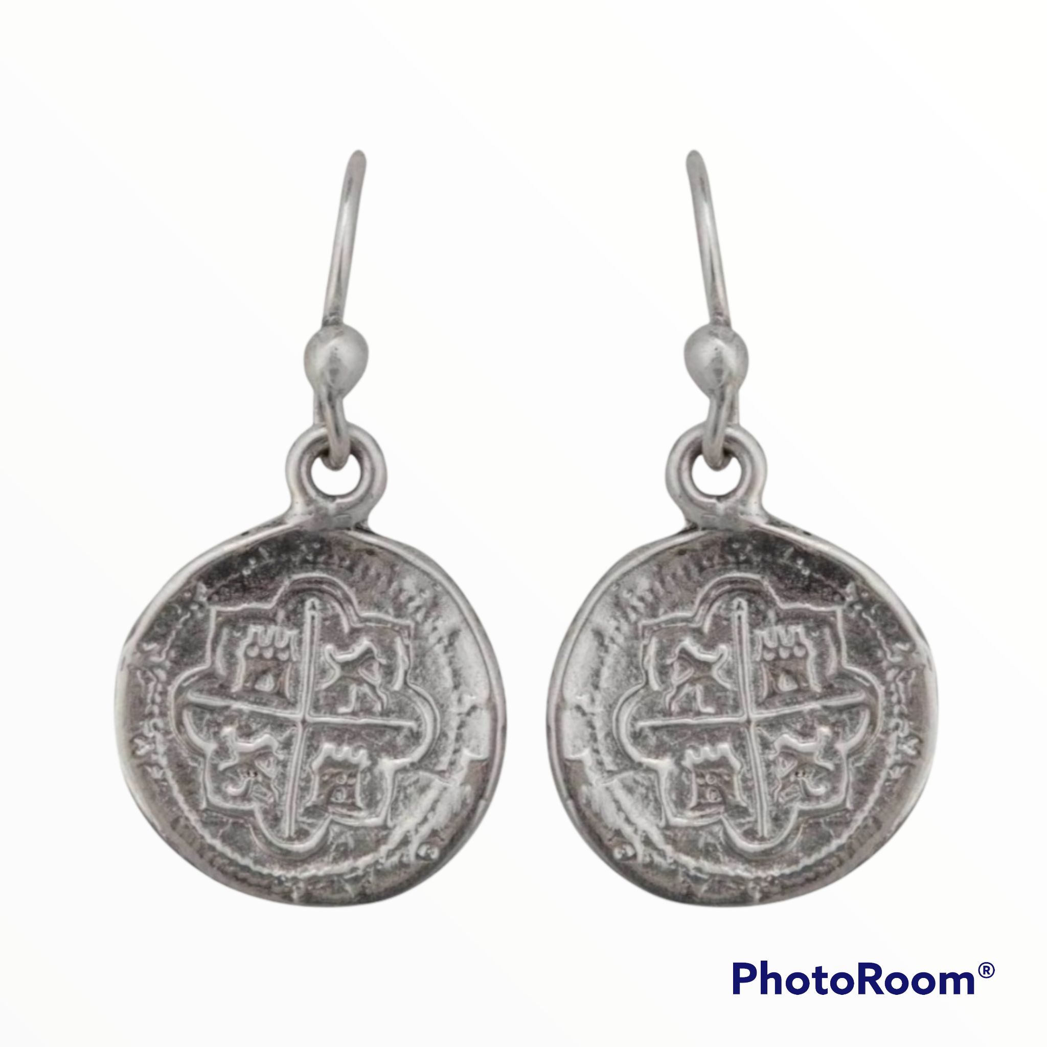 STERLING SILVER REPLICA SPANISH COIN DROP EARRINGS