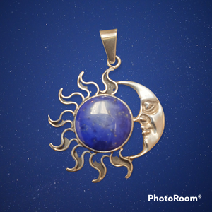 STERLING SILVER LAPIS LAZULI SUN & MOON PENDANT